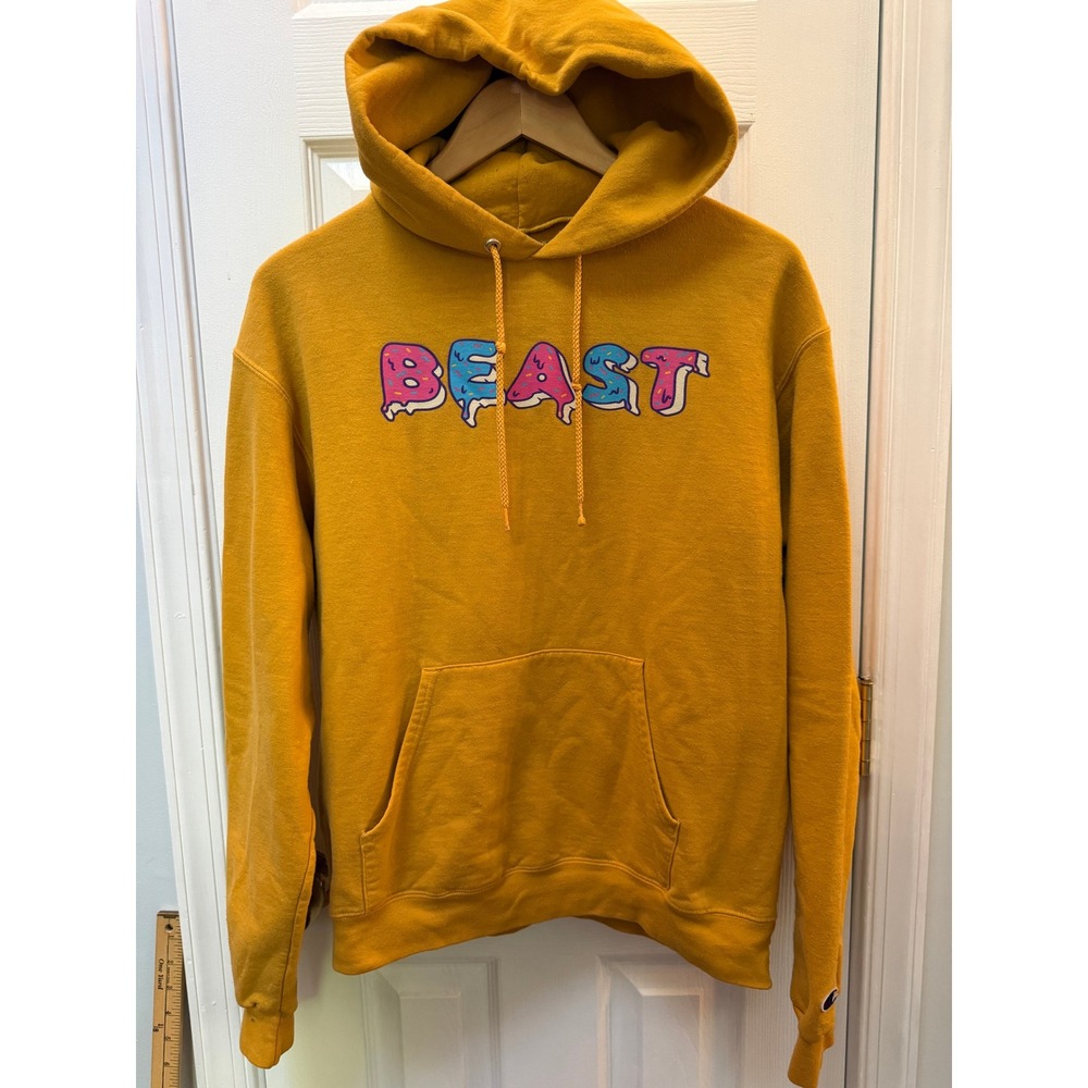 Champion MrBeast Yellow Donut Graphic Hoodie Sweatshirt Mens Large